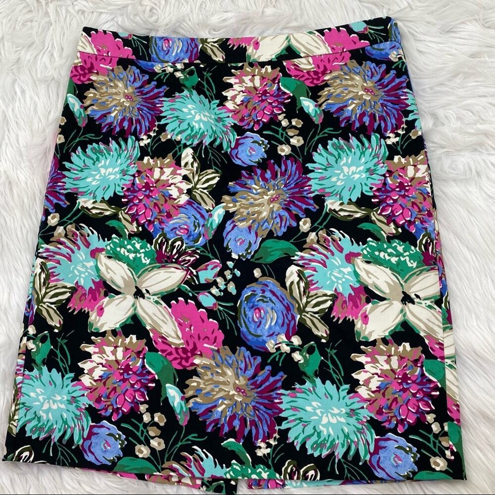 J. Crew Stretch Cotton Floral Pencil Skirt Black Size 10